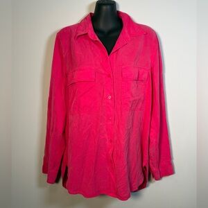 Babaton Aritzia Utility Button Up Shirt Hot Pink Tencel | Size Small